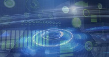 Mavi dijital ekranda veri işleme resmi. Ağ, veri işleme, dijital ekran ve iletişim konsepti dijital olarak oluşturuldu.