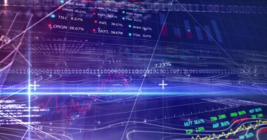 Mavi arkaplan üzerinde ikili kodlama ve veri işleme resmi. Küresel iş, veri işleme ve dijital arayüz kavramı dijital olarak oluşturulmuş görüntü.