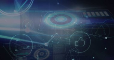 Simgelerle bağlantı ağı üzerinden veri işleme resmi. Küresel iş ve dijital arayüz kavramı dijital olarak oluşturulmuş görüntü.