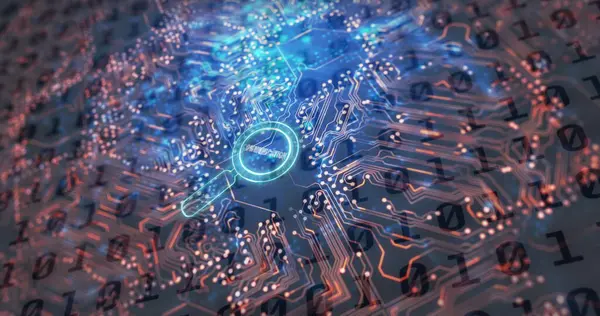 Cam ve veri işleme üzerinden iletişim metni görüntüsü. Küresel iş ve dijital arayüz kavramı dijital olarak oluşturulmuş görüntü.