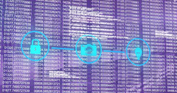 Ortam simgeleri üzerinde veri işleme resmi. Küresel iş ve dijital arayüz kavramı dijital olarak oluşturulmuş görüntü.