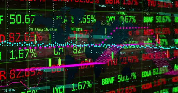 Finansal verileri ve grafikleri olan dijital ekran resmi. Küresel finans, ekonomi ve teknoloji kavramı dijital olarak üretilen görüntü.