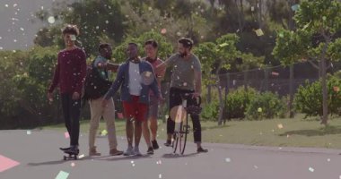 Yürüyen ve parka giden beş arkadaş, hareket konfetilerin sağlık durumlarını ön plana çıkarmasına neden oluyor. Macera, yoldaşlık, açık hava, eğlence, canlı, enerjik, kentsel