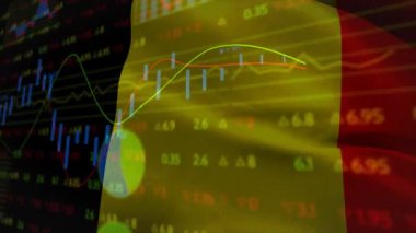 Bayrağın solması mumların dalgalanışını, turta dönüşünü, trend geçişini gösteren çubukların açılmasını tetikliyor. Finansal görselleştirme, dijital gösterge paneli, piyasa analizi, veri analizleri, yatırım, teknoloji, iş zekası