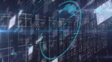 Zaman çizelgeleri ilerlerken ve veri akımlarını göstermek için sürüklenirken 3D küreyi yükleyin. Gelecekçi, teknoloji, analitik, görselleştirme, gezegensel, dijital, geometrik