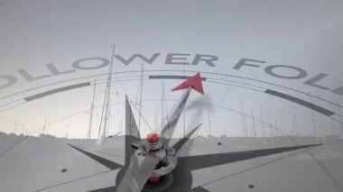 Pusula gül oku FOLLOWER 'dan Lider' e doğru dönüyor, düz tasarımda liderliğe doğru kayıyor. Navigasyon, liderlik, yön, strateji, yenilik, kararlılık, ilerleme