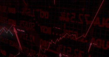 Noktalı kırmızı çizgi yükseldiğinde, oklar işaretlere fırladığında, beyaz çizgi görselleştiren finans verileri. Veri görselleştirme, finansal analizler, borsa, dijital gösterge paneli, teknik gösterge, yatırım büyümesi, ticaret arayüzü