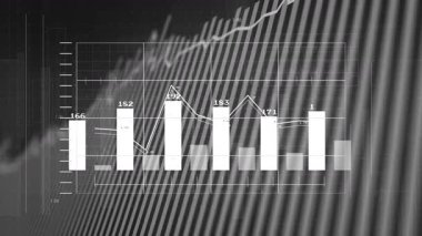 ızgara başlangıç çubukları güncelleniyor, satır yeniden çiziliyor ve veri görselleştirmesi için dalgalar yanıp sönüyor. Analizler, gösterge panelleri, animasyon, teknoloji, finans, dijital, modern