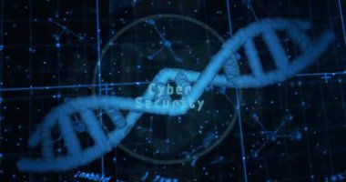 Çift sarmal kod akışı ve veri güvenliğini temsil eden yüksek çözünürlüklü reaksiyonlar olarak dönüyor. Teknoloji, siber güvenlik, veri, dijital, fütüristik, ağ, yenilik