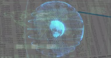 Veri akışını görselleştirmek için halkalar cisimleşirken ve nabız atarken soluk holografik kürede dönen. Futuristik, teknoloji, veri görselleştirme, dijital ortam, arayüz, holografi, soyut