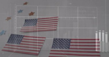 Üç bayrak çıkartması ve yıldız, ızgara zayıflıyor dalga şeklinin genişlemesine ve çıtaların yükselmesine neden oluyor. Vatanseverlik, veri görselleştirme, vatansever dekor, modern tasarım, bilgi, sanal sunum, grafik analizi