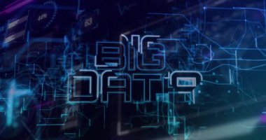 3D UI arızalanıyor, harfler parlayan büyük veri tabanında birleştirilirken aynı zamanda analitik görüntüler elde ediliyor. Gelecekçi, holografik, teknoloji, veri görselleştirme, dijital, yüksek teknoloji, siber