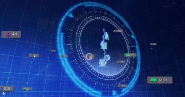 HUD halkası beliriyor, parçacık dönüşü 2 'ye bölünüyor. Bu sırada da nişan ölçümlerini etiketliyor. Hologram, dijital, fütüristik, arayüz, analiz, görselleştirme, teknoloji