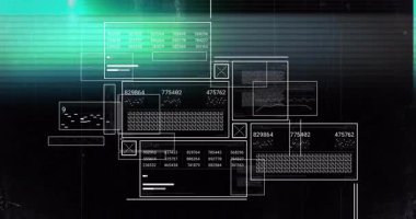 Başlangıçta UI panelleri gerçek zamanlı veri izleme için kaydırma ve güncelleme ile başlatılıyor. Teknoloji, veri, arayüz, gösterge paneli, analitik, dijital, geleceksel