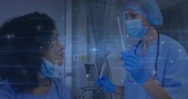 Hemşire, teşhis örneklerini örterken boğazdan örnek alıp hastaya sokuyor. Sağlık, klinik, tanı, sağlık, muayene, profesyonellik, kısır