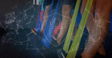 Grup, fitness eğitimi için titreşimli kilit simgesi eşleşmesi olan ilmikli bantlarda yanal artış yapıyor. Fitness, strength, resistance, interval, trade, energetic, modern