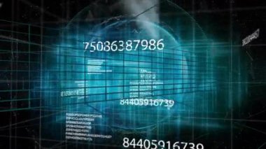 Teal ızgarası, veri panelleri güncellenirken ve gece ışıklarını ortaya çıkarırken dijital dünyanın etrafında dönüyor. Teknoloji, yenilik, veri, siber alan, bağlantı, gelecekçilik, dijital