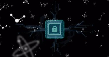 Chip parlayan asma kilit darbelerine başladı. Güvenli ağ için titreşen devreler sürükleniyor. Siber güvenlik, dijital, fütüristik, teknoloji, koruma, veri, yenilik