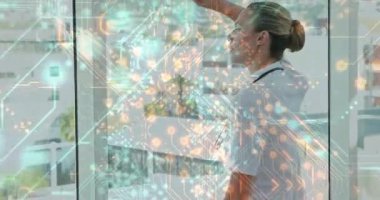 Doktor pencereden dışarı bakıyor. Göz kalkanlarını gün ışığına karşı kaldırıyor. Devre darbesi gibi. Tıbbi, profesyonel, teknoloji, fütüristik, kentsel, aydınlanma, yenilik