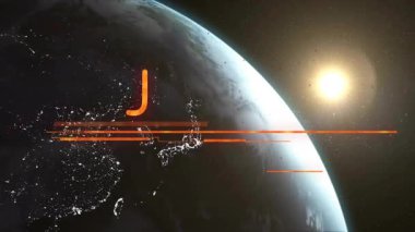 Dönen Dünya başlangıç çubukları kayıyor, uyarı simgesi soluyor sonra DANGER yazılıyor ve eylem talep ediliyor. Küresel, aydınlatma, uyarı, alarm, teknoloji, fütüristik, veri görselleştirme