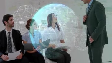 İş başvurusunda bulunanlar, dünya çapındaki yüzen röportajcılarla tokalaşarak görüşmeye devam ediyor. Kurumsal, profesyonellik, ağ oluşturma, teknoloji, adam toplama, modern, işbirliği