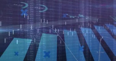 Çubuklar yükseliyor ve rakamlar kayıyor grafikler kesişiyor, çizgiler görüntüleme verileri değiştiriyor. Teknoloji, analitik, modern, panel, finansal, dijital, görselleştirme