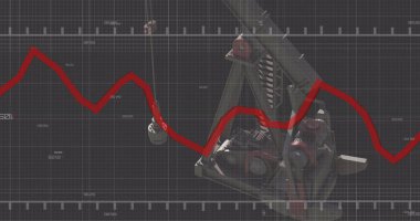 Finansal veri işleme resmi, siyah arka planda grafiğin üzerinde. Küresel iş, finans ve dijital arayüz kavramı dijital olarak oluşturulmuş görüntü.