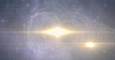 Sanal düzlemde elmas ışık yayarak HUD halkaları, kod ve işaret fişeği çizgileri oluşturuyorlar. Fütürist, arayüz, görselleştirme, teknoloji, dijital, holografik, soyut