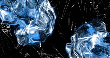 Parlak siyah plastiğin üzerinde hareket eden ışığın üzerinde beyaz sıvı bulutları. Doğa, bilim ve teknoloji, soyut arkaplan kavramı dijital olarak oluşturulmuş görüntü.