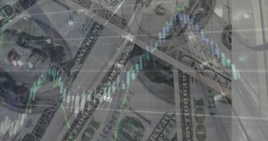 Grafiklerin ve verilerin dolar üzerindeki görüntüsü. Küresel finans ve ekonomi kavramı dijital olarak oluşturulmuş görüntü.