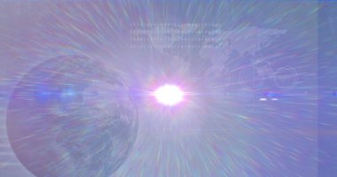 Mavi arkaplanda mavi ışık ve dünya haritasının görüntüsü. Küresel ağ ve iş teknolojisi kavramı