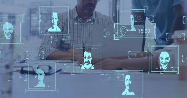 Sosyal medya kullanıcılarının görüntüsü ve çeşitli iş adamları üzerindeki tepkileri. İş, iletişim, sosyal medya ve teknoloji konsepti dijital olarak oluşturuldu.