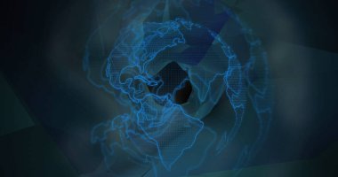 Şekilli dijital ekranın üzerinde dünya haritası olan bir dünya görüntüsü. Küresel bilgisayarlar, ağ, veri ve teknoloji konsepti dijital olarak oluşturuldu.