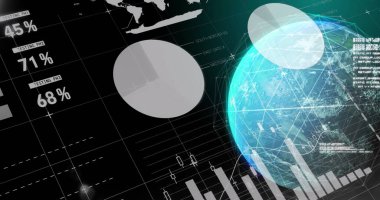 Veri işleme görüntüsü ve kara arkaplan üzerindeki bağlantı ağı. Küresel teknoloji, bilgisayar ve dijital arayüz kavramı dijital olarak oluşturulmuş görüntü.