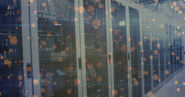 Sunucuların üzerindeki verilerin ve paraların resmi. Küresel ağ, bağlantılar, iletişim, veri işleme, finans ve teknoloji konsepti dijital olarak oluşturuldu.