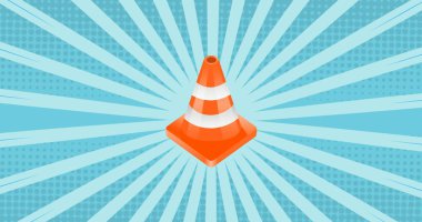 Mavi arka planda yol konisi resmi. Sağlık, zindelik ve dijital arayüz kavramı dijital olarak oluşturuldu.