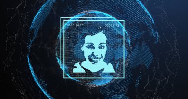 Kullanıcı fotoğrafları, dünya ve donanma uzayındaki bağlantılar. Küresel ağ, sosyal medya ve teknoloji konsepti dijital olarak oluşturulmuş görüntü.