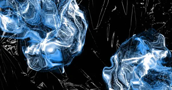 Parlak siyah plastiğin üzerinde hareket eden ışığın üzerinde beyaz sıvı bulutları. Doğa, bilim ve teknoloji, soyut arkaplan kavramı dijital olarak oluşturulmuş görüntü.