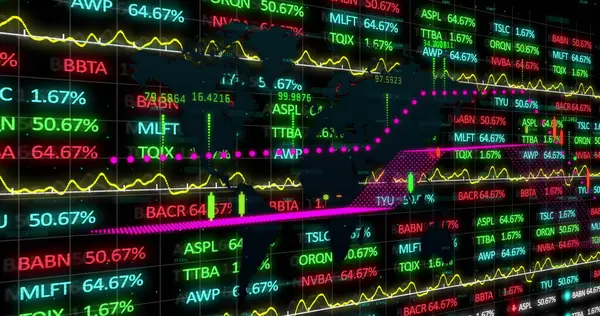 Finansal verileri ve grafikleri olan dijital ekran resmi. Küresel finans, ekonomi ve teknoloji kavramı dijital olarak üretilen görüntü.
