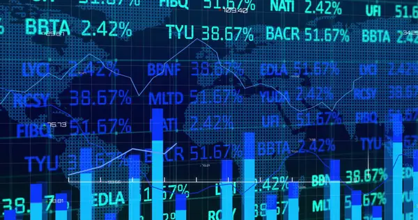 Finansal verileri ve grafikleri olan dijital ekran resmi. Küresel finans, ekonomi ve teknoloji kavramı dijital olarak üretilen görüntü.