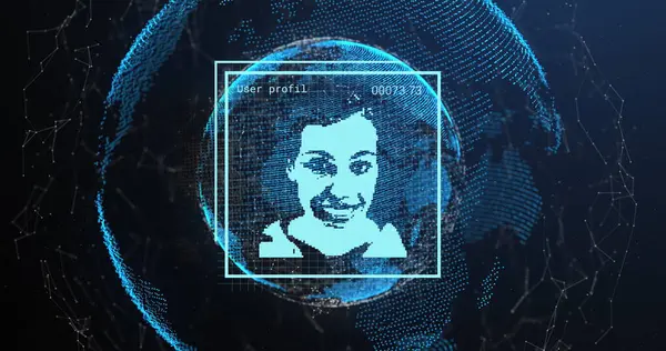 Kullanıcı fotoğrafları, dünya ve donanma uzayındaki bağlantılar. Küresel ağ, sosyal medya ve teknoloji konsepti dijital olarak oluşturulmuş görüntü.