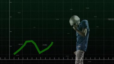 Şebeke haritası, futbolcunun kaskını ayarlaması ve topu veri zirvesi olarak kavraması. Dijital analitik, spor teknolojisi, hareket grafikleri, atletik performans, veri görselleştirme, spor analitiği, modern tasarım