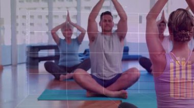 Animasyon çizelgeleri sağlık ölçülerini güncellerken hoca yoga sekansını akıtacak. Farkındalık, sağlık, dijital, fitness, grup, denge, dinginlik