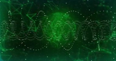 Döndürmeye başlarken dalgalanan parçacıklar sürüklenen düğümler görselleştirilen veriler. Teknoloji, veri, görselleştirme, ağ, dijital, siber uzay, bağlantı