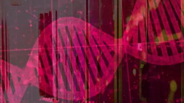 Helix opaklaşıyor, sola kayıyor, veri noktaları atıyor, moleküler analizi görselleştirmek için dönüyor. Moleküler, biyoteknoloji, animasyon, bilimsel, araştırma, dijital, fütürist