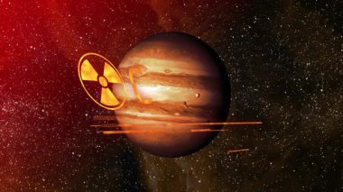 Dönen gezegende nebula sürüklenmesi, titreşimli tehlike sembolü UYARI 'nın acil eylem çağrısını gösteriyor. Astronomi, uzay, nebula, evren, tehlike, tehlike, fütüristik