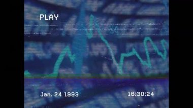VHS, turkuaz hat grafiği olarak oynatmaya başlıyor. Nostalji, dijital, vintage, data, analysis, technology, animasyon
