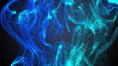 Başlangıçta mavi küre parçacıklara ayrılır, ışınlar ışıldar, HUD grafikleri verileri görselleştirir. Fütürist, dijital, soyut, teknoloji, görselleştirme, siber uzay, dinamik