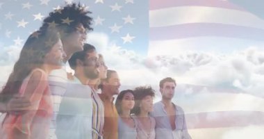 Bulutların üzerinde dalgalanan bayrağı takip eden iş ekibi, vatansever markalaşma birliğini vurguluyor. İşbirliği, çeşitlilik, birlik, iyimserlik, takım çalışması, ilham, vatanseverlik