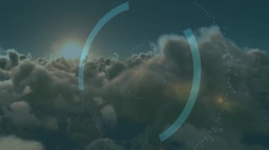 Güneş yükselen ufuk güvenliği başlatıyor. Bulut kilidini etkinleştiriyor. Darbe halkaları korunuyor. Hava, teknoloji, fütüristik, arayüz, dijital, gündoğumu, yenilik